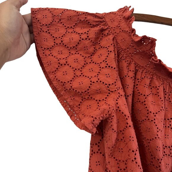 Trovata Birds of Paradis Rust Eyelet Off Shoulder Tassel Waist Blouse Size S - Picture 2 of 5